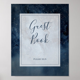 Poster Celestial Night Sky com Frame Guest Book Sign