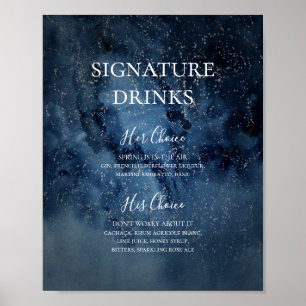 Poster Celestial Night Sky   Símbolo de Bebidas Silver Si