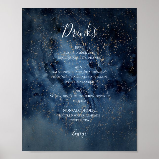Poster Celestial Night Sky | Sinal de menu Bebidas Dourad (Frente)