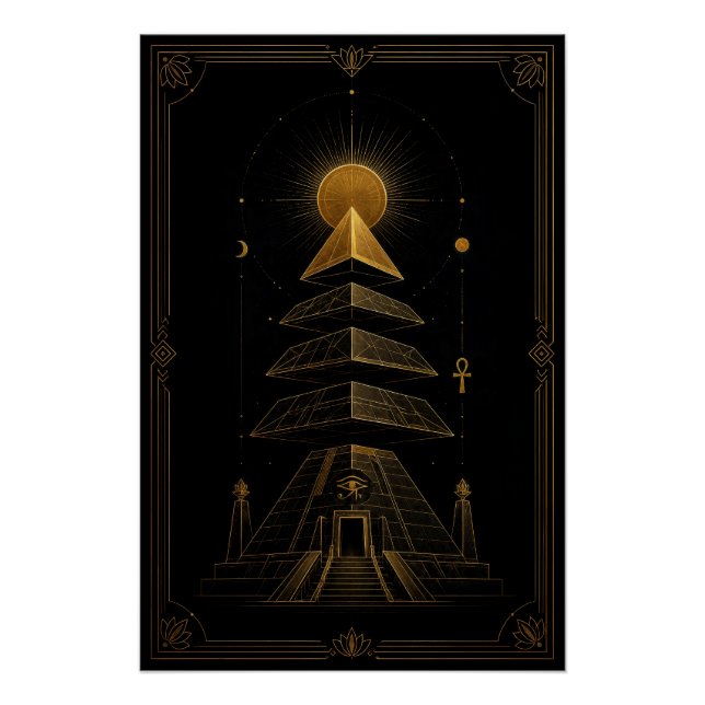 Pôster Celestial Pyramid Temple in Black and Gold Poster (Frente)
