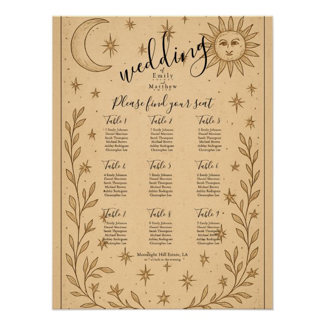 Pôster Celestial Romance Místico Sol e Lua (Frente)