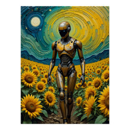 Pôster Celestial Sentience: Robot in Sunflower Fields