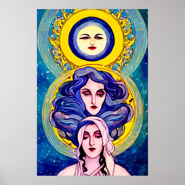 Poster Celestial Sisters Fantasy Abstrato digital Art (Frente)