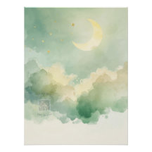 Celestial Watercolor Moon Poster | Music QR