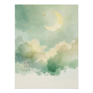 Pôster Celestial Watercolor Moon Poster | Music QR
