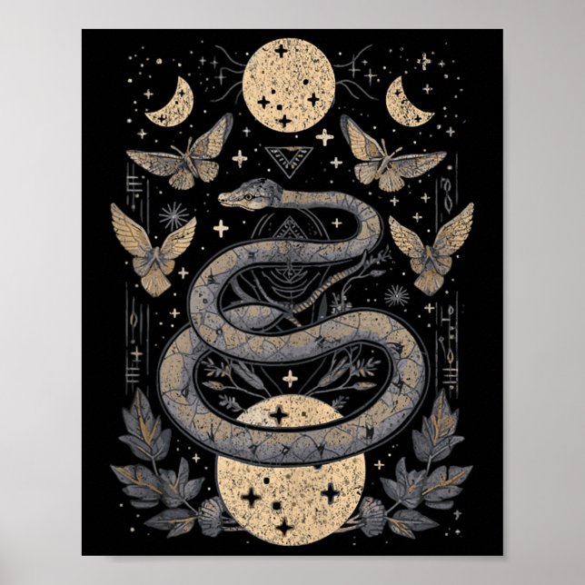 Poster Celestial Wiccan Cobra Moth Phases Witch Paga (Frente)