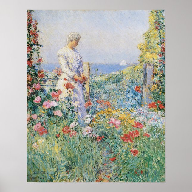 Poster Celia Thaxter em seu jardim por Childe Hassam (Frente)