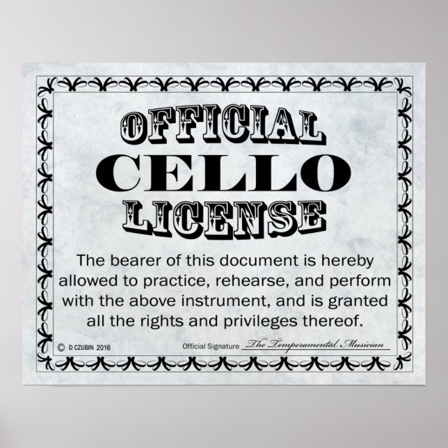 Pôster Cello License (Frente)