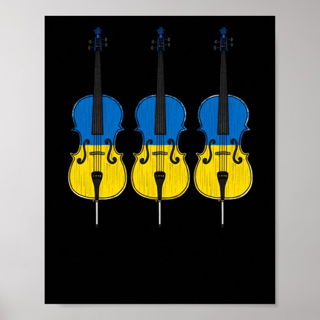 Poster Cello Ukrainian Flag Cellist String Musician Stick (Frente)