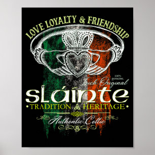 Poster Celtic Claddagh Slainte Nge Bandeira Irlandesa St.
