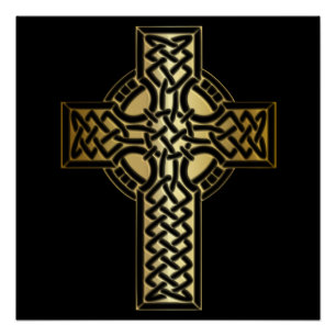 Pôster Celtic Knot Cross em Dourado e preto