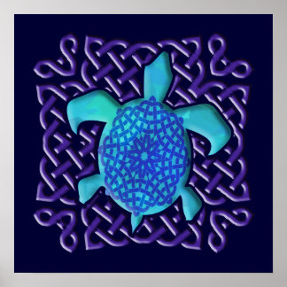 Poster Celtic Knot Turtle (Blue)