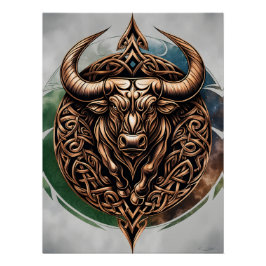 Pôster Celtic Tribal Taurus Zodiac Art Poster