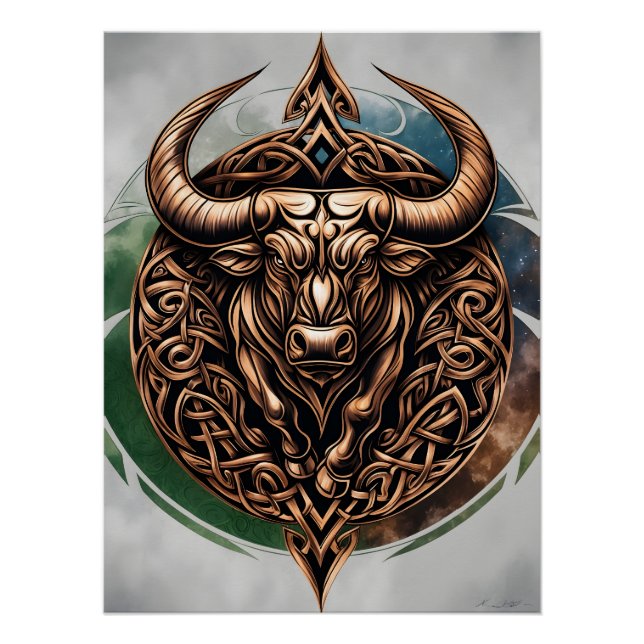 Pôster Celtic Tribal Taurus Zodiac Art Poster (Frente)