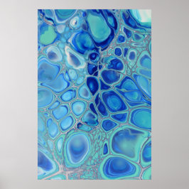 Poster Células Azuis Arte em Mármore Moderna Abstrata Flu