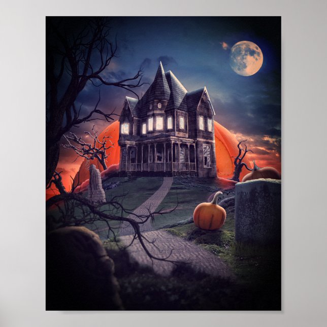 Poster Cemitério de casa assombrada pelo Halloween (Frente)
