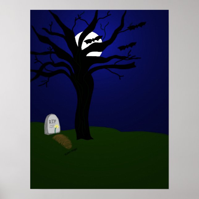 Pôster Cemitério de Halloween com morcegos (Frente)