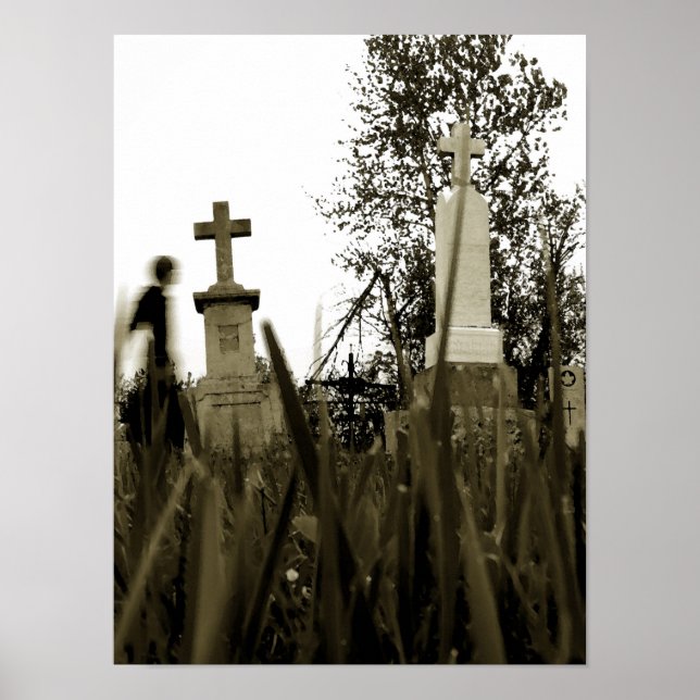 Poster Cemitério Tombstones Góticos Sepia Vintage Angel (Frente)