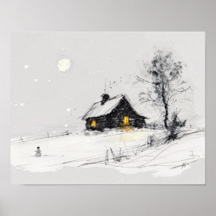 Poster Cena Aconchegante de Férias de Inverno com Boneco
