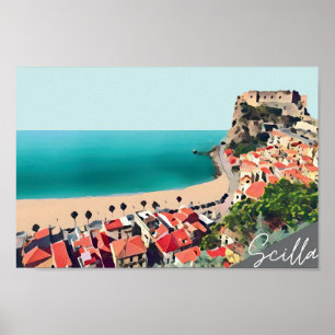 Poster Cena Azul de Praia Scilla Pastel