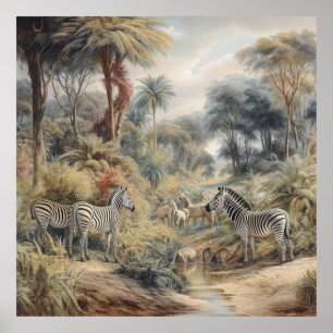 Poster Cena botânica das zebras num oásis