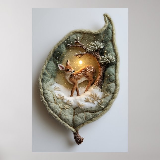 Poster Cena Caprichosa de Fawn de Inverno Aconchegante Ar (Frente)