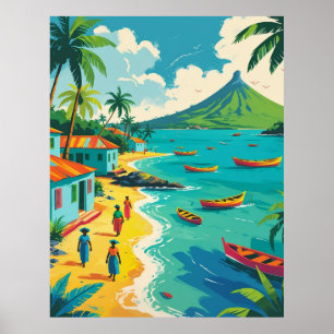 Poster Cena colorida da vida da ilha caribenha vintage