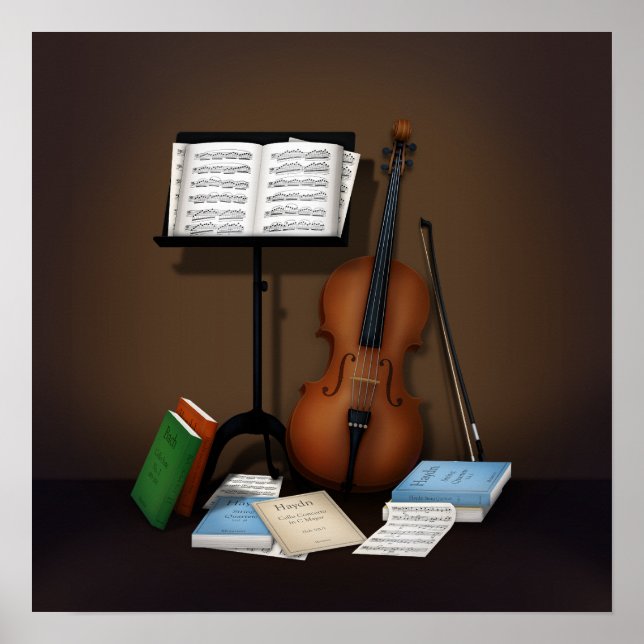 Poster Cena com Violoncelo e Estante de Música (Frente)