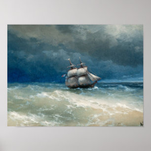 Pôster Cena costeira com Stormy Waters Ivan Aivazovsky