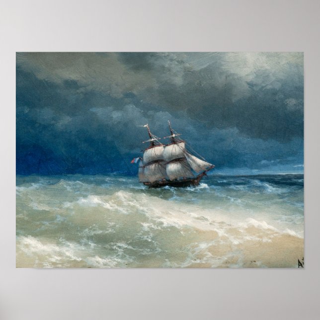 Pôster Cena costeira com Stormy Waters Ivan Aivazovsky (Frente)