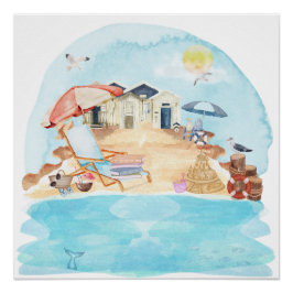 Pôster Cena Costeira de Aquarela