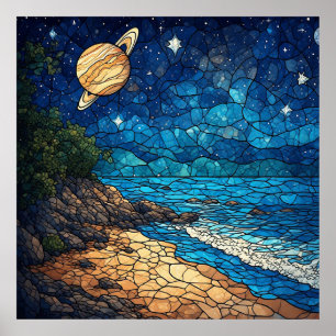 Poster Cena Costeira Sob um Céu Estrelado
