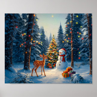 Poster Cena da Árvore de Natal Veado Cerve Fawn Homem de