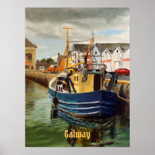 Poster Cena da Cidade de Galway Irlanda Barco de Pesca