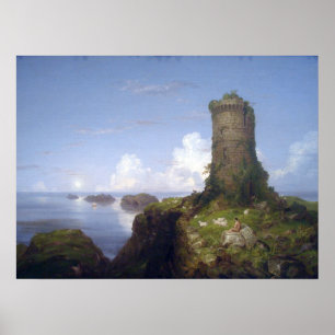 Poster Cena da costa com torre arruinada