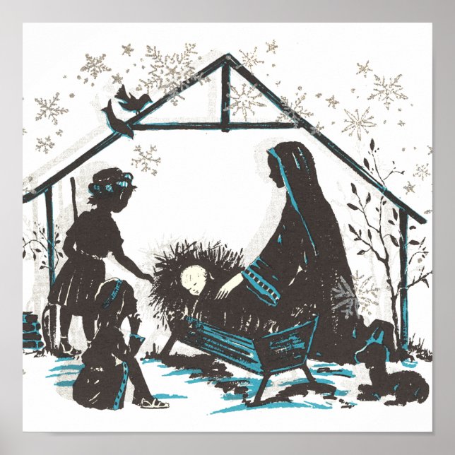 Poster Cena da Natividade Natal do Santo Bebê Jesus (Frente)