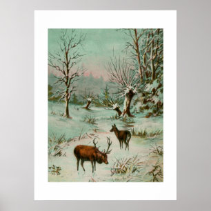 Poster Cena da neve com cervos