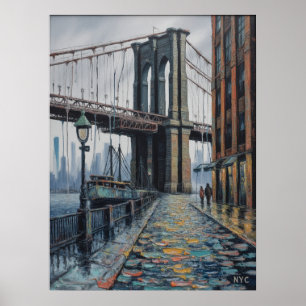 Poster Cena da Orla do Brooklyn Bridge em Nova York em um