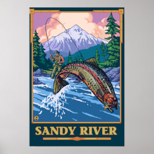 Poster Cena da pesca com mosca - rio de Sandy, Oregon