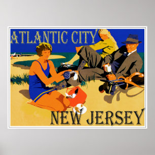 Pôster Cena da praia de Atlantic City do vintage