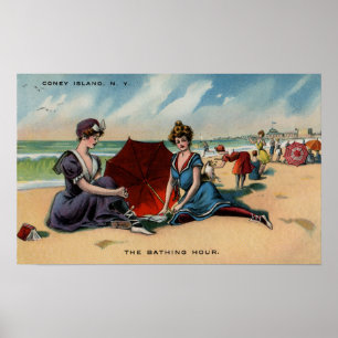 Pôster Cena da praia de Coney Island NY 1909