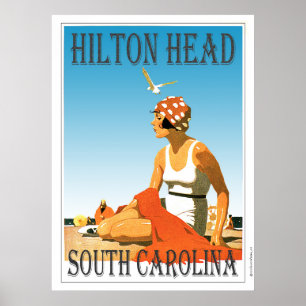 Pôster Cena da praia de Hilton Head do vintage