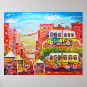Poster Cena da rua da avenida do telégrafo com ônibus