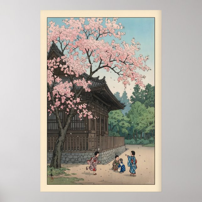 Poster Cena da Sakura Jiin Print Spring Temple com Crianç (Frente)