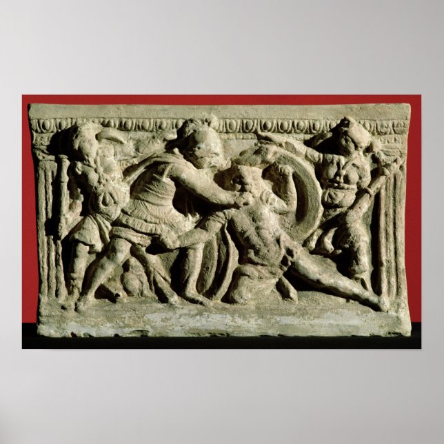 Poster Cena de batalha de uma urna cinerária, Etruscan (Frente)