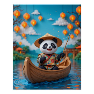 Pôster Cena de Boat Festivo Panda
