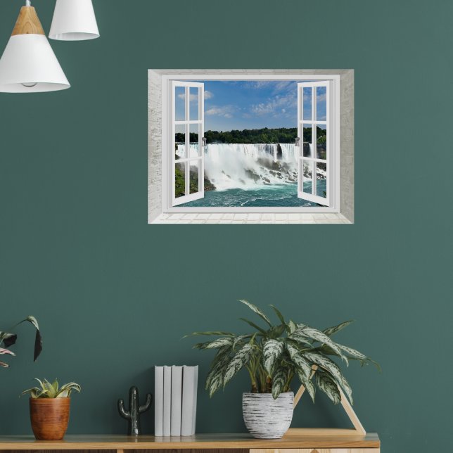 Pôster Cena de Cachoeira em Trompe l'oeil Vista de Janela (Sala de Estar 1)