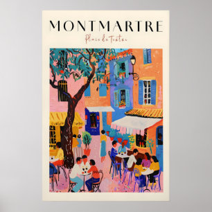 Poster Cena de Café Francês Colorido em Montmartre Paris