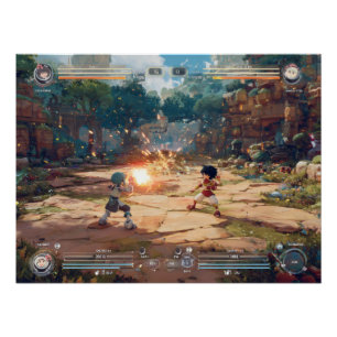 Pôster Cena de Confronto de Jogo de Luta de Arcade Retrô