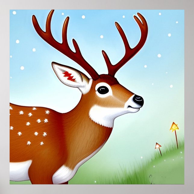 Poster Cena de Deer na Wonderland de inverno (Frente)